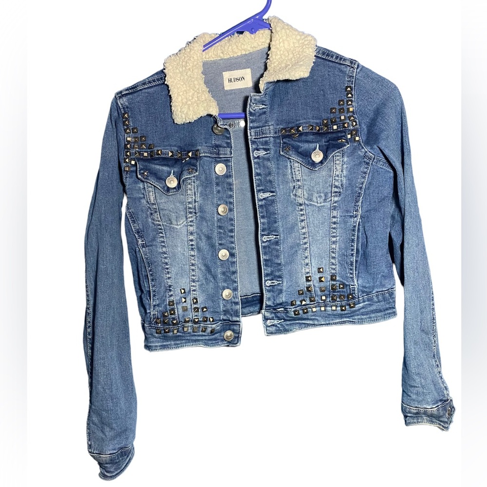 HUDSON Mariah Blue Denim Studded Jacket L